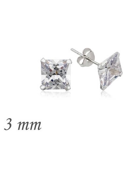 Gümüş Kare Tek Taş Zirkon Küpe - 3 mm fiyatları