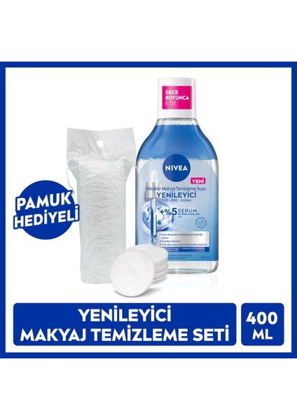 Yenileyici Serum İçerikli Micellar Makyaj Temizleme Suyu 400 ml, Pamauk Hediyeli