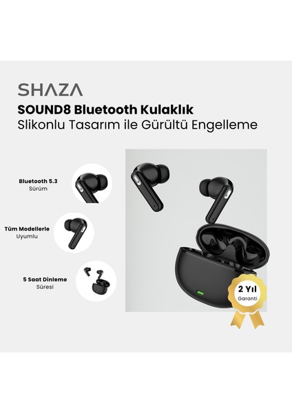 S Sound 8 Gürültü Azaltma Enc 4 Mikrofonlu Bluetooth 5.3 Tws Kulaklık Siyah
