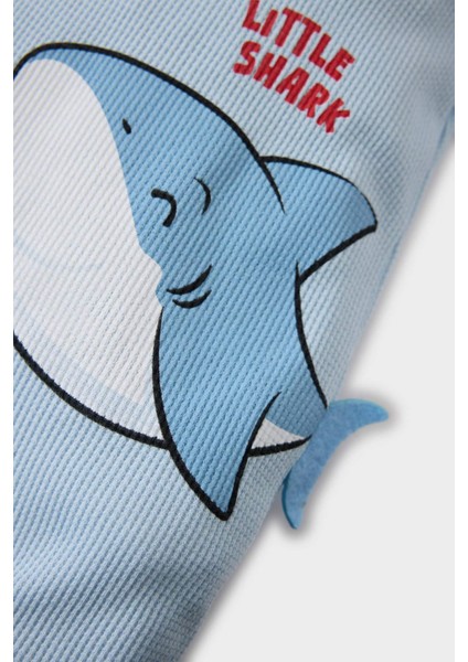 Erkek Bebek Yenidoğan Köpek Balığı Baskılı Kısa Kollu Waffle Tulum E7939A525SM