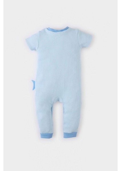 Erkek Bebek Yenidoğan Köpek Balığı Baskılı Kısa Kollu Waffle Tulum E7939A525SM