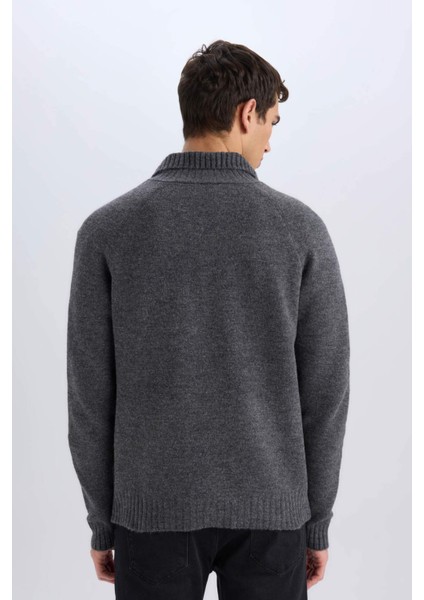 Standart Fit Balıkçı Yaka Triko Hırka E8396AX24CW