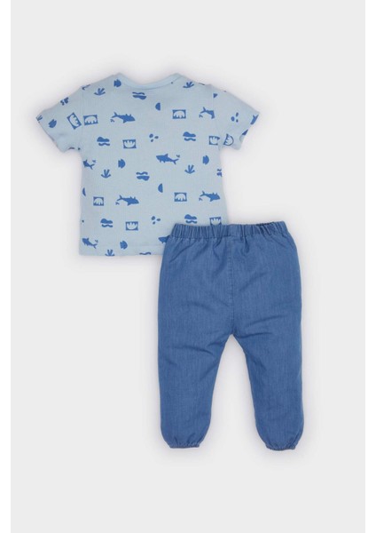 Erkek Bebek 2'li Takım Baskılı Kısa Kollu Tişört Jean Pantolon