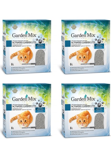 Gardenmix Aktif Karbonlu Kokusuz Ince Taneli Kedi Kumu 6 Lt x 4 Adet