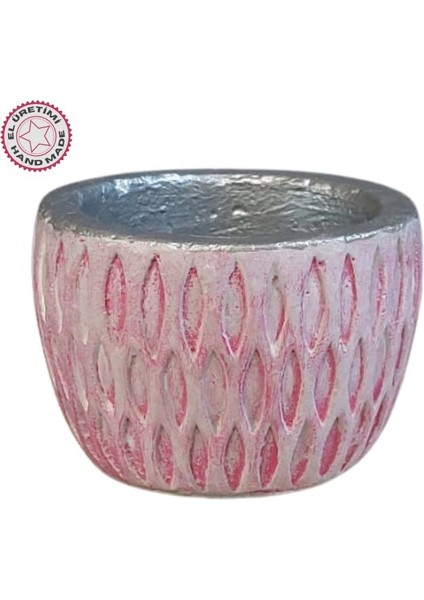 0586 El Yapımı Desenli Dekoratif Minik Gümüş Renk saksı / Biblo - 6 x 7 cm
