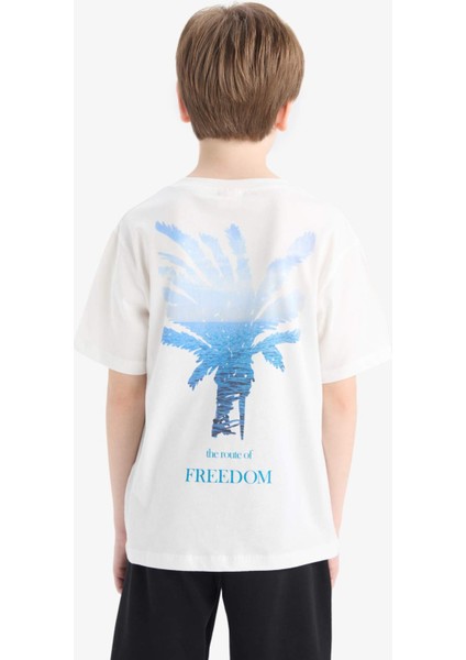 Erkek Çocuk Bisiklet Yaka Sırt Baskılı Kısa Kollu Tişört