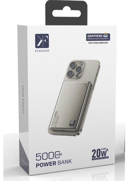 PW555 5.000 Mah Dijital Göstergeli 18W Type-C ve 15W Kablosuz Şarj Pd Hızlı Şarj Magsafe Powerbank - Titanyum Ferrg fiyatları