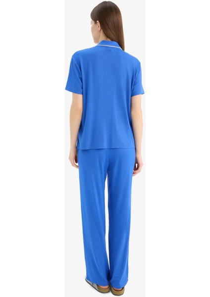 Pijama Takımı Kısa Kollu Üst Beli Lastikli Uzun Alt-Fall in Love E7622AX25SP