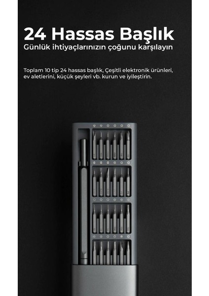 24 Parça Hassas Tornavida Seti - Mıknatıslı Alüminyum Kasa Telefon, Pc vb. Tamir Seti modelleri