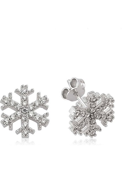 Gümüş Kar Tanesi Çivili Küpe