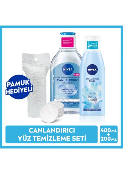 Canlandırıcı Micellar Makyaj Temizleme Suyu 400ml ve Nemlendirici Tonik 200ml, Arındırıcı, Normal Cilt, Yüz Temizleyici
