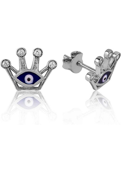 Gümüş Nazarlı Kraliçe Tacı Çivili Küpe fiyatları