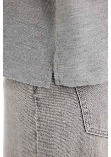 Relax Fit Polo Yaka Basic Düz Uzun Kollu Tişört E8681AX25SP