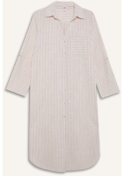 Gömlek Yaka Uzun Kollu Plaj Gömleği-Fall in Love E6708AX25SP