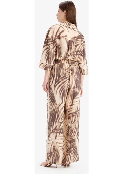 Wide Leg Desenli Modal Kumaş Palazzo Pantolon Yüksek Bel Düz Geniş Paça E8599AX25SM