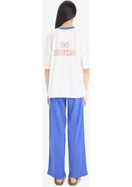 Pijama Takımı Kısa Kollu Üst Beli Lastikli Uzun Alt-Fall in Love E0260AX25SP