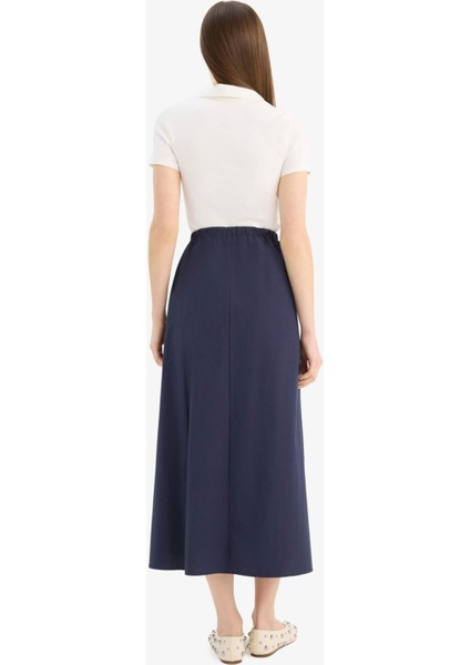 A Kesim Normal Bel Yarım Astar Poplin Midi Etek E8700AX25SP