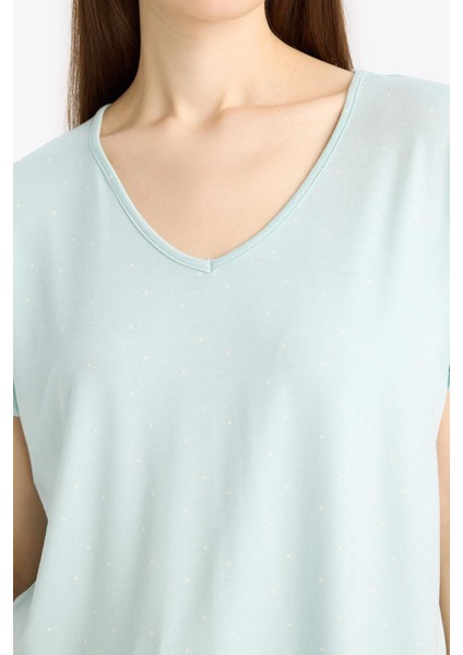 Pijama Takımı Viskon Kısa Kollu Üst Beli Lastikli Uzun Alt-Fall in Love E0264AX25SP