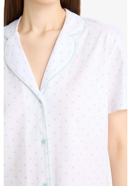 Regular Fit Pijama Takımı Kısa Kollu Üst Esnek Belli Uzun Alt-Fall in Love E0265AX25SP