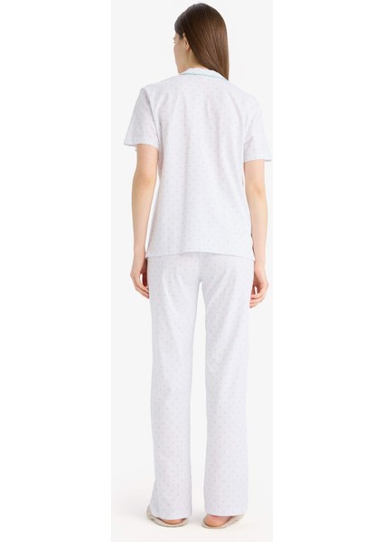 Regular Fit Pijama Takımı Kısa Kollu Üst Esnek Belli Uzun Alt-Fall in Love E0265AX25SP