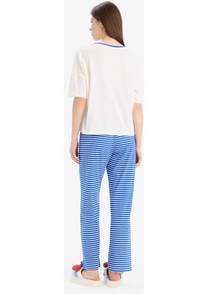 Pijama Takımı Kısa Kollu Üst Esnek Belli Uzun Alt-Fall in Love E7181AX25SP