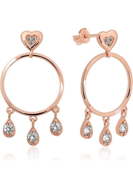 Gümüş Kalp Detaylı Halka Bayan Küpe