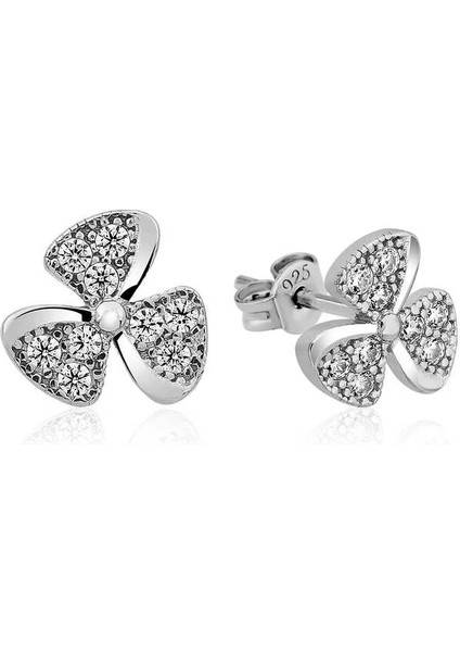 Gümüş Çiçek Çivili Bayan Küpe