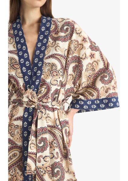 Regular Fit Kuşaklı Etnik Desenli Pamuklu Kimono-Fall in Love D0456AX25SP