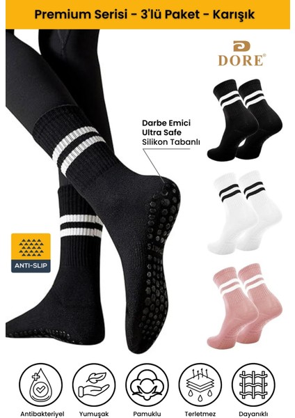Orijinal Unisex 3 Çift Kaymaz Pilates Ve Yoga Plates Kaydırmaz Tabanlı Çorap Siyah Beyaz Pembe