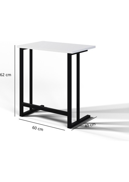 Laptop Sehpası, Metal Ayaklı Çalışma Sehpası, Kahvaltı Sehpası, Servis Sehpası 60x40cm Beyaz