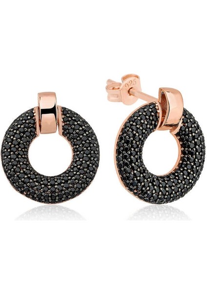 Gümüş Siyah Çok Taşlı Daire Bayan Küpe