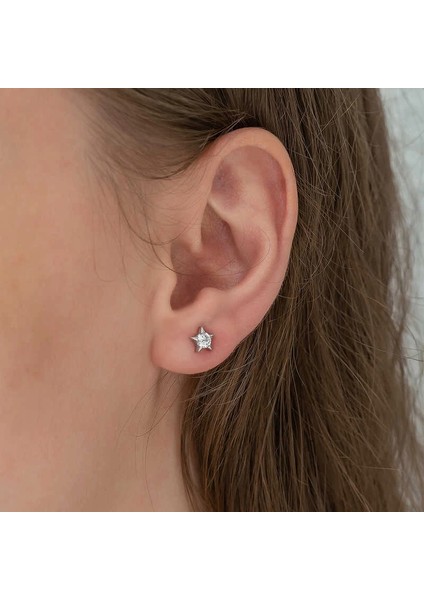Gümüş Tek Taşlı Yıldız Çivili Bayan Küpe fiyatları
