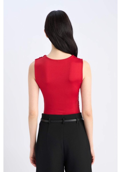 Slim Fit Dar Kesim Bisiklet Yaka Basic Düz Kırmızı Atlet E9046AX25SP