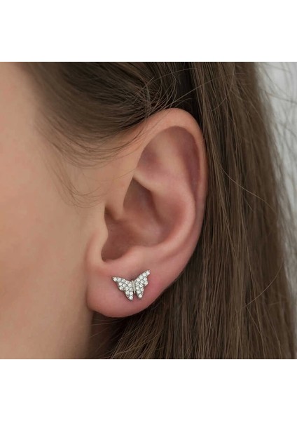 Gümüş Beyaz Kelebek Küpe modelleri