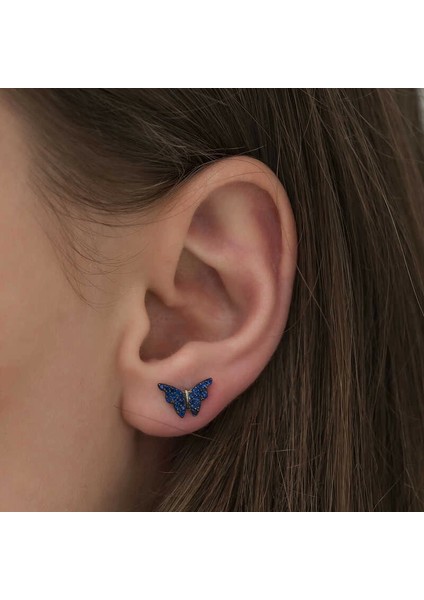 Gümüş Lacivert Kelebek Küpe modelleri