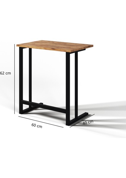 Laptop Sehpası, Metal Ayaklı Çalışma Sehpası, Kahvaltı Sehpası, Servis Sehpası 60x40cm Çam