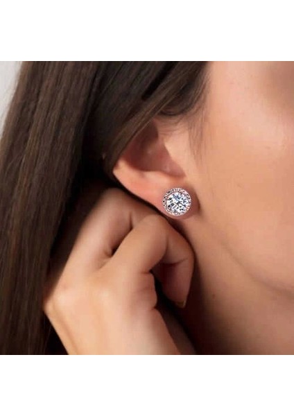 Gümüş Rose Oval Montür Pırlanta Modeli Küpe fiyatları