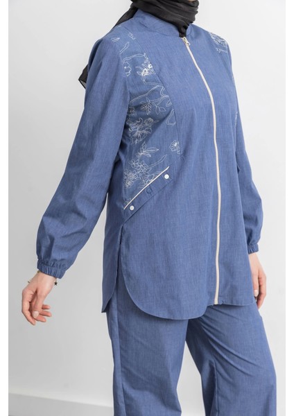 Nakış Detaylı Kot Ceket Pantolonlu Takım - Indigo modelleri