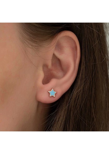 Gümüş Fosforlu Mavi Yıldız Küpe modelleri