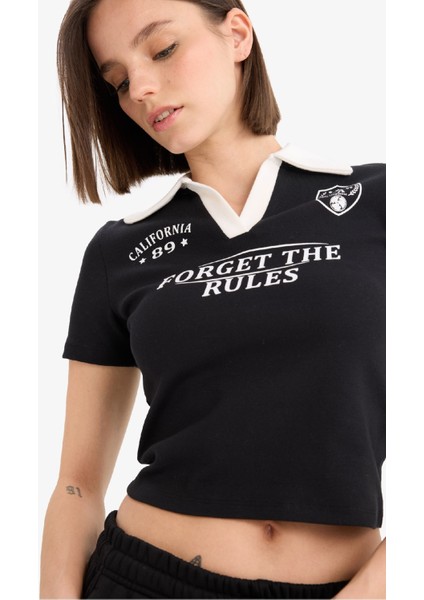 Coool Fitted Polo Yaka Baskılı Ribana Kısa Kollu Tişört E7443AX25SP