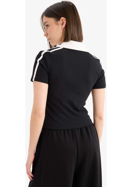Coool Fitted Polo Yaka Baskılı Ribana Kısa Kollu Tişört E7443AX25SP