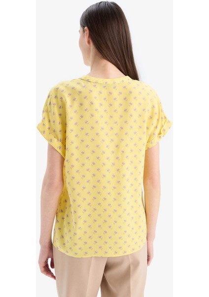 Regular Fit Apaş Yaka Desenli Kısa Kollu Gömlek I6173AZ25SM
