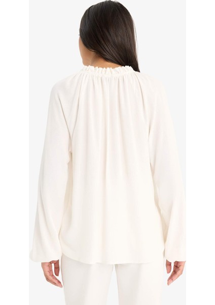 Regular Fit Bisiklet Yaka Krinkıl Kumaş Uzun Kollu Bluz E9429AX25SM