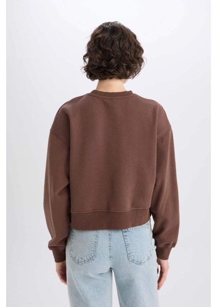 Boxy Fit Bisiklet Yaka Basic Düz Kalın Sweatshirt E4732AX25SP