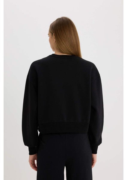 Boxy Fit Bisiklet Yaka Basic Düz Kalın Sweatshirt E4732AX25SP