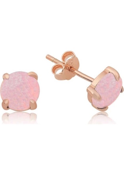Gümüş Pembe Opal Taş Küpe