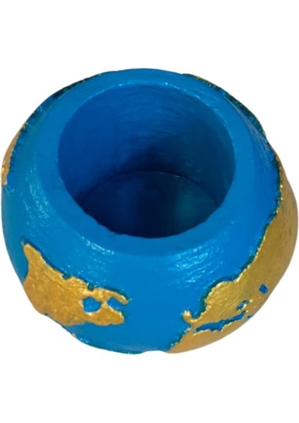 7938 El Yapımı Dünya Şeklinde Mavi - Gold Renk Saksı / Mumluk Dekoratif Obje - 6 x 9 cm fiyatları