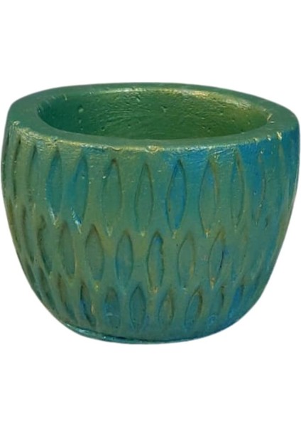 3907 El Yapımı Desenli Dekoratif Minik Yeşil Saksı / Biblo - 6 x 7 cm modelleri