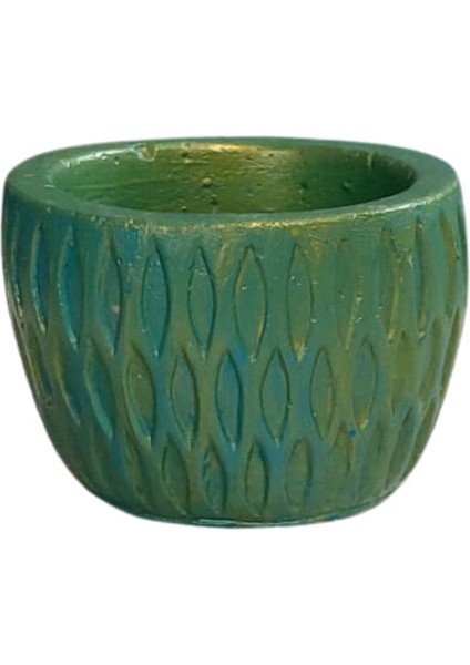 3907 El Yapımı Desenli Dekoratif Minik Yeşil Saksı / Biblo - 6 x 7 cm fırsatları