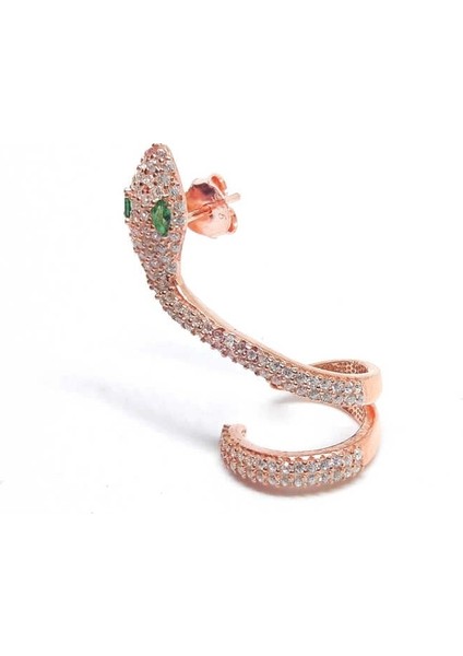 Gümüş Yeşil Gözlü Tek Kıkırdak Yılan Küpe fiyatları